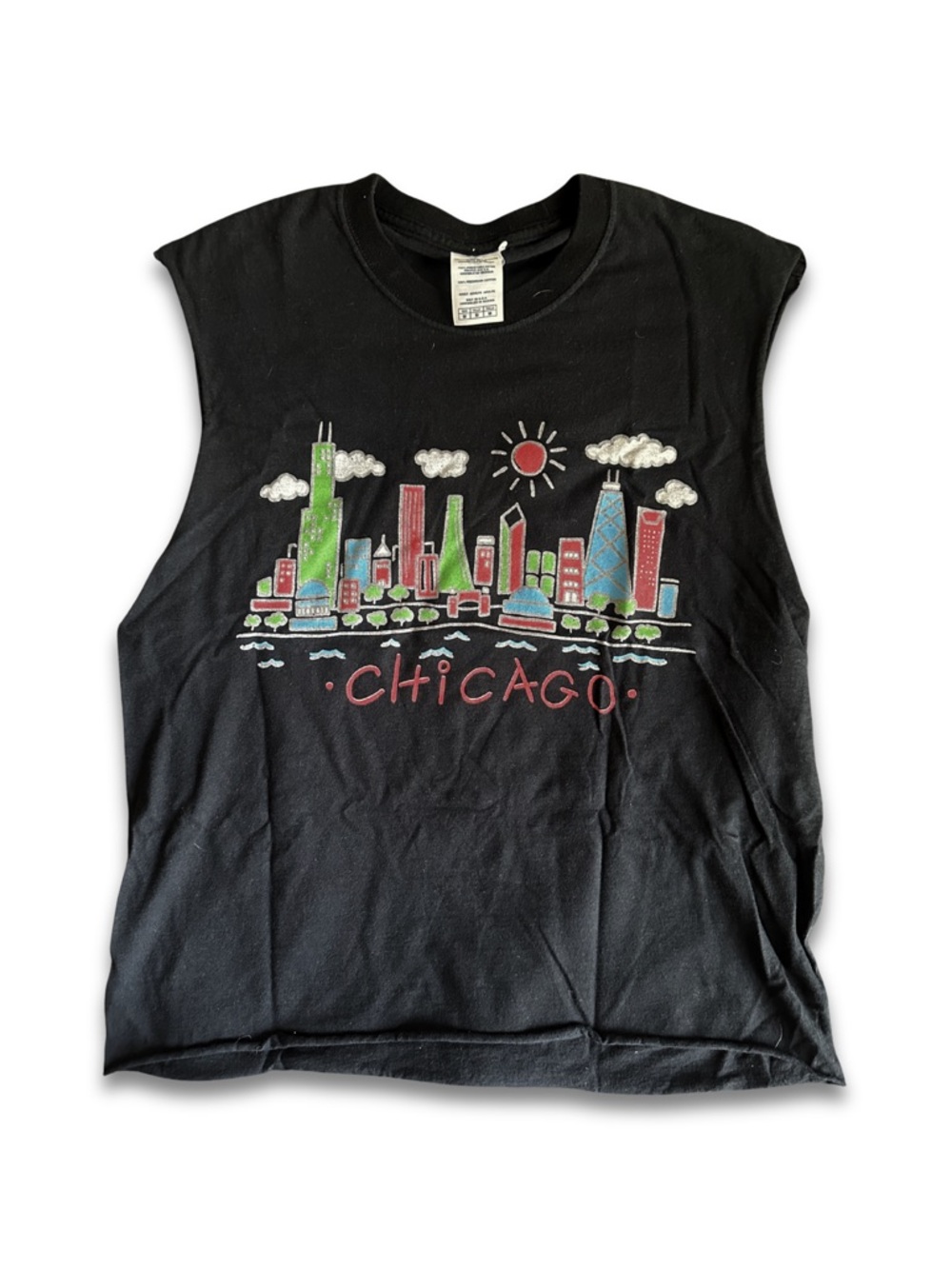 Chicago Skyline Graphic Gay Muscle Tee - Black with Red & Green Cropped LGBTQ
